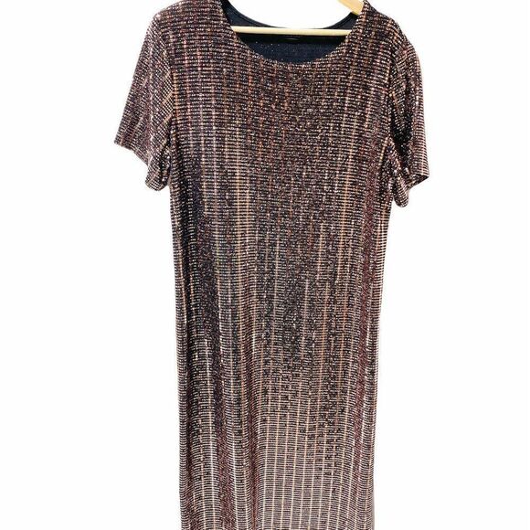 RACHEL Zoe Bronze Metallic Sequin Shift Dress - Picture 2 of 6